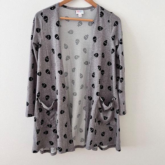LuLaRoe Caroline Grey Cardigan - XS - Skull Pattern - Picture 2 of 4